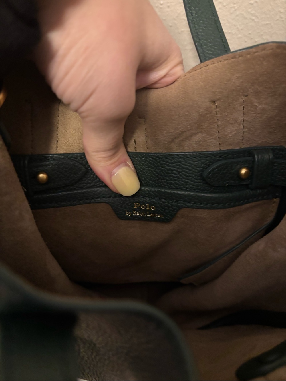 Polo Ralph Lauren Polo ID Leather Small Tote in Green - Picture 6 of 7